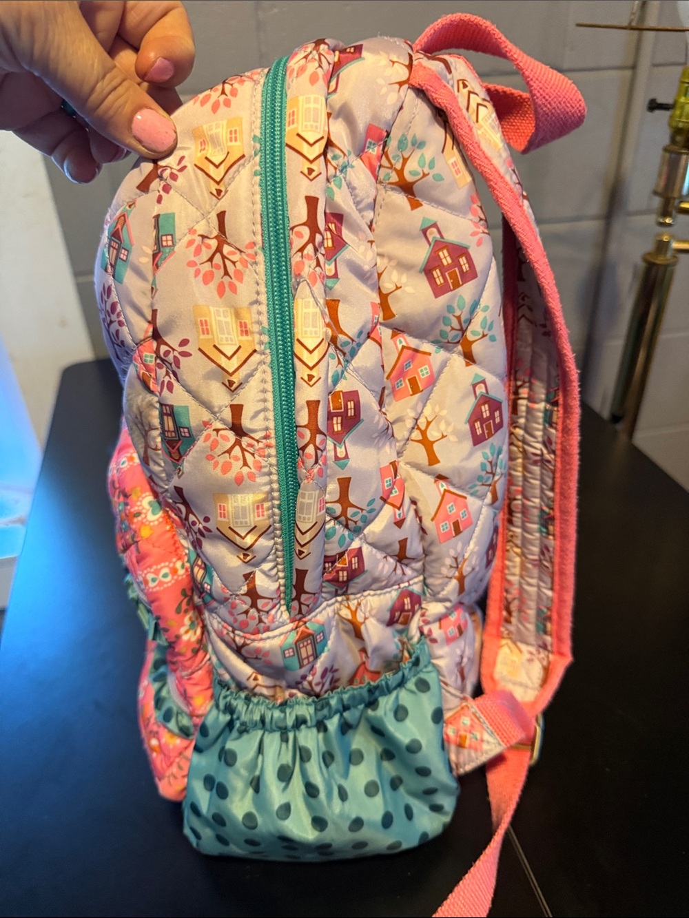 Matilda Jane Coral Pink Floral Quilted Kids Backpack with Teal Accents - Picture 8 of 11